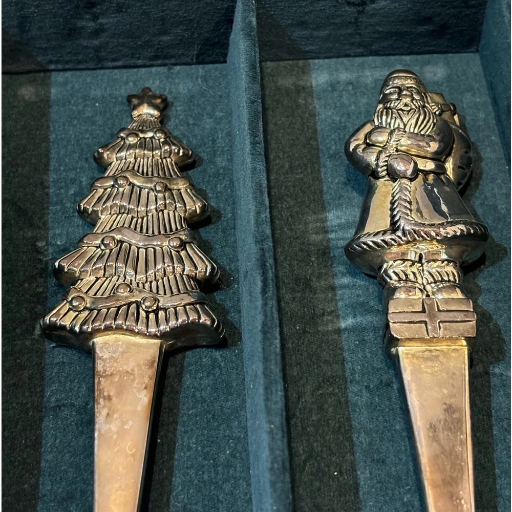 Godinger Silver Art Co. Holiday Christmas Serving‎ Set Santa Clause & Trees